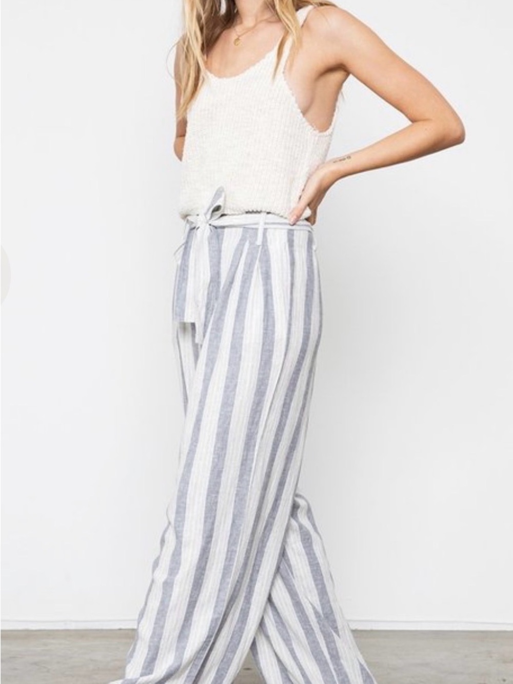 Rails Blue & White Striped Wide-Leg Linen Button front Pants